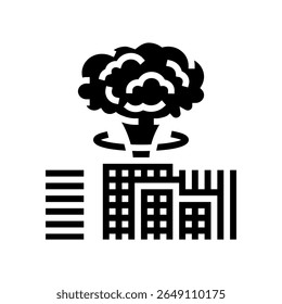 fallout on city skyline radioactive pollution glyph icon vector. fallout on city skyline radioactive pollution sign. isolated symbol illustration