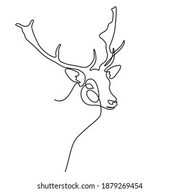 Fallow deer portrait in continuous line art drawing style. Minimalist black linear sketch isolated on white background. Vector illustration