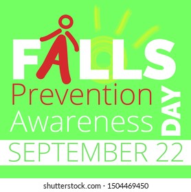 Falls Prevention Awareness Day celebrated in USA in 22 September. Letter A is symbol of falling man. Flat concept vector on green background for banner, web, flyer.