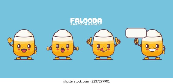 Falooda cartoon mascot. indian food vector illustration. with different expressions.