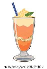 Falooda es un postre frío popular en la cocina india. Contiene jarabe de rosa, vermicelli, semillas de albahaca y trozos de gelatina de leche. En Mauricio, se llama Alouda. Vector de estilo plano.