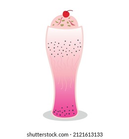 Falooda sweet drink with cherry, basil seeds and syrup. 