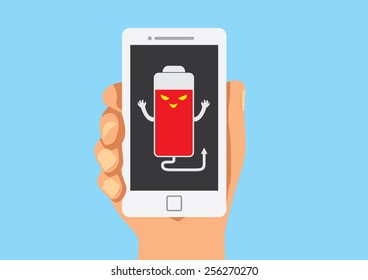 False battery show on mobile in hand