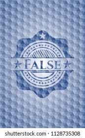 False blue polygonal badge.