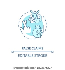 False claims concept icon. Common corporate crime. Financial fraud against government. Federal law violation idea thin line illustration. Vector isolated outline RGB color drawing. Editable stroke