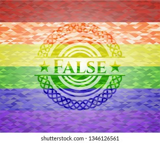 False emblem on mosaic background with the colors of the LGBT flag
