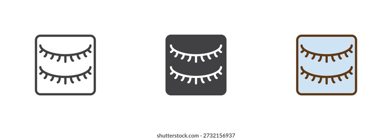 Icono de pestañas falsas con estilo colorido de línea, contorno sólido y relleno. Signo y Vector del icono de las pestañas para el maquillaje de ojos y el diseño del icono de la belleza.