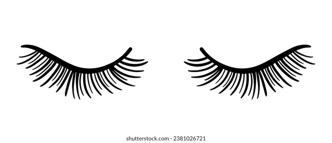 False Eyelashes Illustration. Female Lashes Extensions Sketch Icon. Woman Beauty Salon Logo. Mascara Makeup Decorative Element