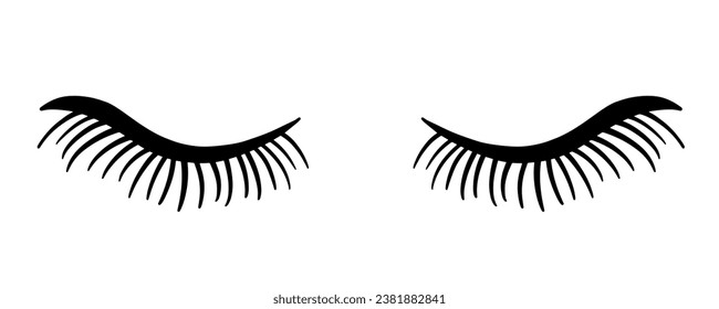 False Eyelashes Illustration. Female Lashes Extensions Sketch Icon. Woman Beauty Salon Logo. Mascara Makeup Decorative Element