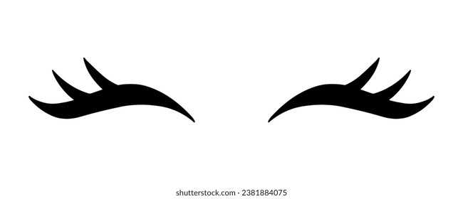 False Eyelashes Illustration. Female Lashes Extensions Sketch Icon. Woman Beauty Salon Logo. Mascara Makeup Decorative Element