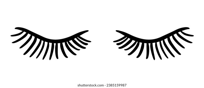 False Eyelashes Illustration. Female Lashes Extensions Sketch Icon. Woman Beauty Salon Logo. Mascara Makeup Decorative Element