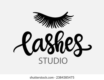 False Eyelashes Illustration. Woman Beauty Salon Logo. Female Lashes Extensions Sketch Icon. Mascara Makeup Decorative Element