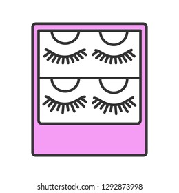 False eyelashes packaging color icon. Temporary lashes extension. 3D volume lashes strips. Fake eyelashes extension set. Isolated vector illustration