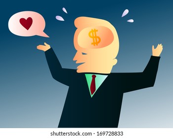 False feelings, looks can be deceiving, insincere and money interested man pretending to feel love