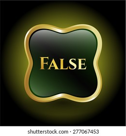 False green shiny badge with gold border