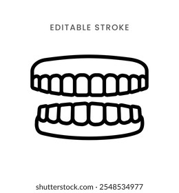 Vetor de ícone de mandíbula falsa. Ícone de contorno de símbolo de dentadura ou mandíbula dentária humana. Traçado editável