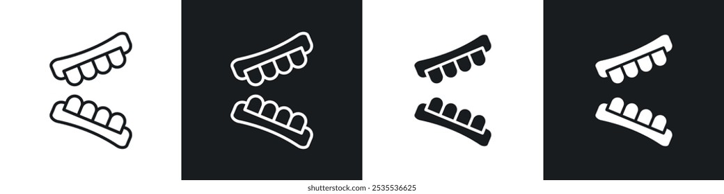 False jaw vector icon set in black and white. EPS 10 illustration