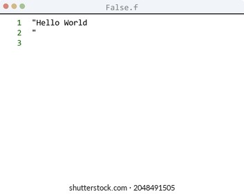 False language Hello World program sample in editor window