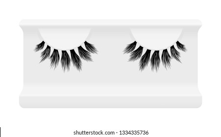 False lashes vector illustration set. Female eyelashes collection. Trendy fashion illustration for mascara pack or woman beauty products design. False eyelash storage case tray box container holder.