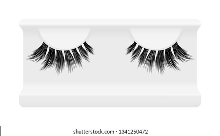 False lashes vector illustration set. Female eyelashes collection. Trendy fashion illustration for mascara pack or woman beauty products design. False eyelash storage case tray box container holder.