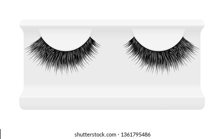 False lashes vector illustration set. Female eyelashes collection. Trendy fashion illustration for mascara pack or woman beauty products design. False eyelash storage case tray box container holder.