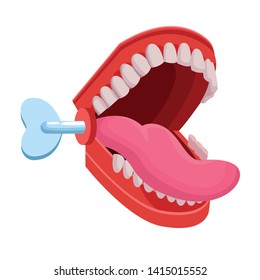 false mechanical chattering jaws with teeth and tongue icon cartoon vector illustration graphic design