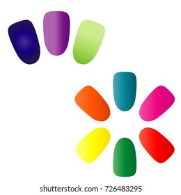 False multi-colored nails. Vector flat graphic illustration. Isolated object on a white background. Isolate.