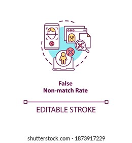 False non-match rate concept icon. Person identification failure. Database error. Verification troubles ideas idea thin line illustration. Vector isolated outline RGB color drawing. Editable stroke