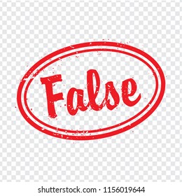 False oval stamp design on transparent background.  Grunge rubber oval stamp with word False in red for your web site design, logo, app, UI. Flat design. Vector illustration EPS10. 