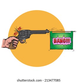 False pistol bang hand drawn, vector illustration