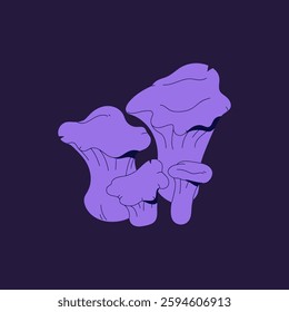 False purple chanterelle icon. Hallucinogenic forest fungus, violet psychedelic bolete. Inedible woodland boletus, toxic mushroom. Venomous fungi, drug, toadstool. Flat isolated vector illustration