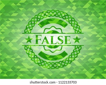 False realistic green emblem. Mosaic background