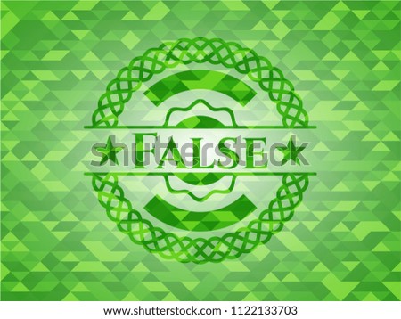 False realistic green emblem. Mosaic background