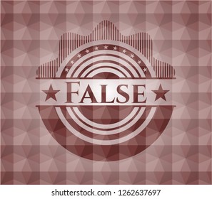 False red seamless emblem or badge with abstract geometric polygonal pattern background.
