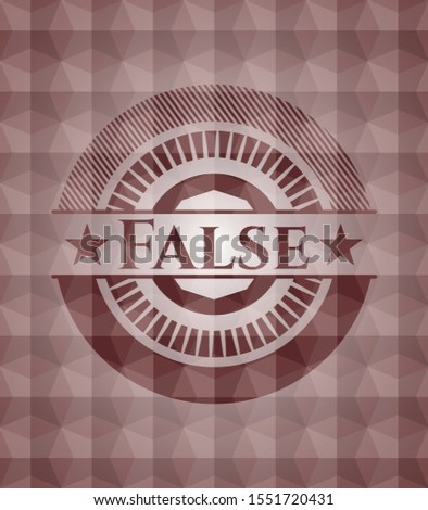 False red seamless emblem or badge with abstract geometric polygonal pattern background.