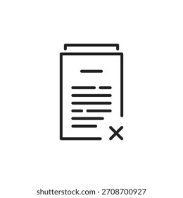 Icono de informe falso o irregularidades financieras. Tendencia de contorno simple Logotipo moderno Elemento de diseño de arte gráfico aislado en blanco. Concepto de despedir documento con violación o fraude de política financiera