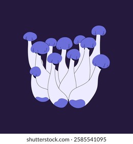 False shimeji with violet caps icon. Group of fairy mushrooms, hallucinogenic forest fungus. Psychedelic boletus, woodland inedible bolete. Toxic purple fungi. Flat isolated vector illustration