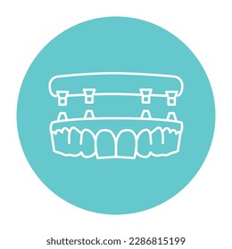 Icono de línea de dientes falsos. prótesis dental. Ilustración del vector