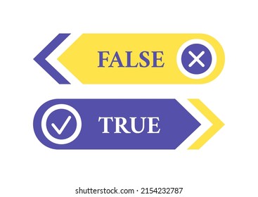 False and true arrow icon vector set. Fact and myth button. True or fiction with check mark and cross isolated on white background. Flat design illustration.