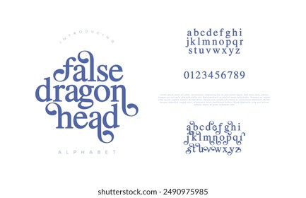 Falsedragon swash letras y números elegantes de lujo del alfabeto. tipografía de boda Antiguas classic serif font decorativo vintage retro. Ilustración vectorial creativa