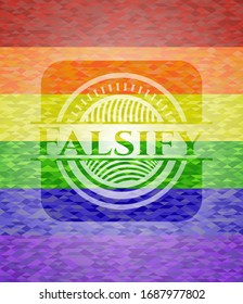 Falsifiziertes Emblem auf Mosaikhintergrund mit den Farben der LGBT-Flagge
