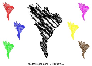 Falster island (Denmark, Baltic Sea) map vector illustration, scribble sketch Falster map