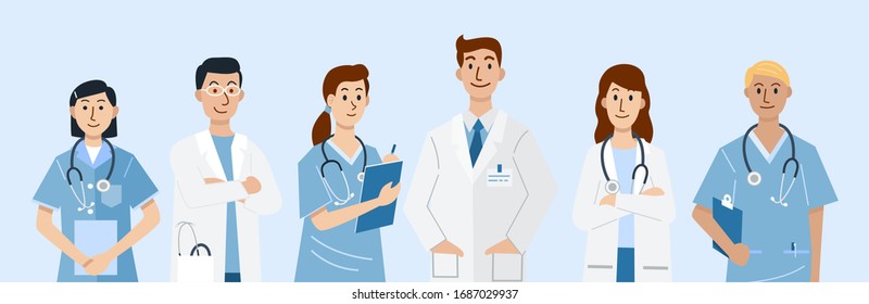 Falt design, Illustration of doctors and nurses characters. Vector