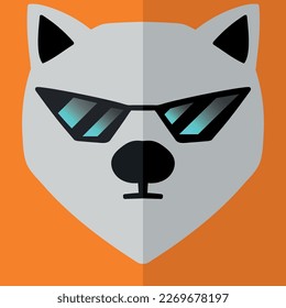 Icono de la cabeza del oso polar en gafas de sol sobre fondo naranja. Logotipo. Ilustración vectorial. Perfecto para el diseño de camiseta, tarjeta, invitación, afiche, pancarta, carteles, cartelera.