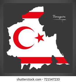 Famagusta map of Northern Cyprus with national flag illustration