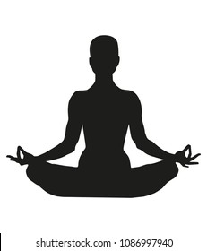 Famale or person body in yoga lotus asana isolated on white background. Black silhouette of a woman in a lotus pose. Graphic object. International yoga day.