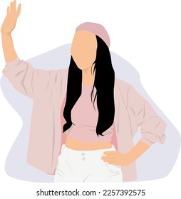 A Famale Waving Hand Faceless Vector