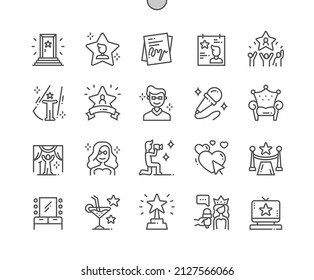 Fame. Celebrity and autograph. Send likes. Paparazzi. Vip chair. Pixel Perfect Vector Thin Line Icons. Simple Minimal Pictogram - Shutterstock ID 2127566066