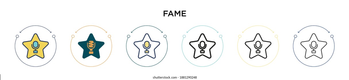 Fame icon in filled, thin line, outline and stroke style. Vector illustration of two colored and black fame vector icons designs can be used for mobile, ui, web svg
