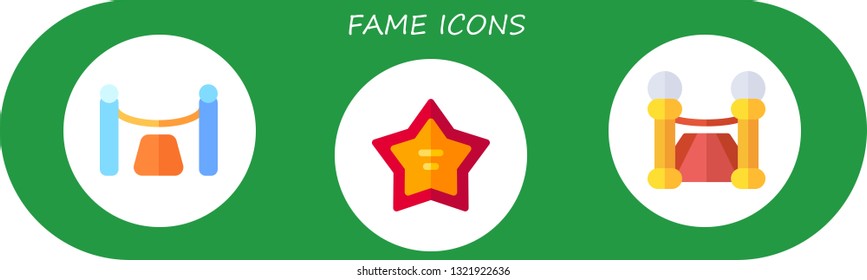 Fame Icon Set. 3 Flat Fame Icons.  Collection Of - Red Carpet, Walk Of Fame